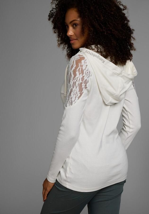 KangaROOS Capuchonshirt Lange mouwen figuurvolgende snit met kant en print van katoen - Foto 5