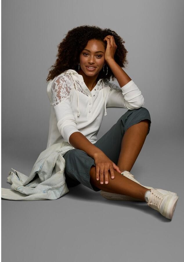 KangaROOS Capuchonshirt Lange mouwen figuurvolgende snit met kant en print van katoen - Foto 3