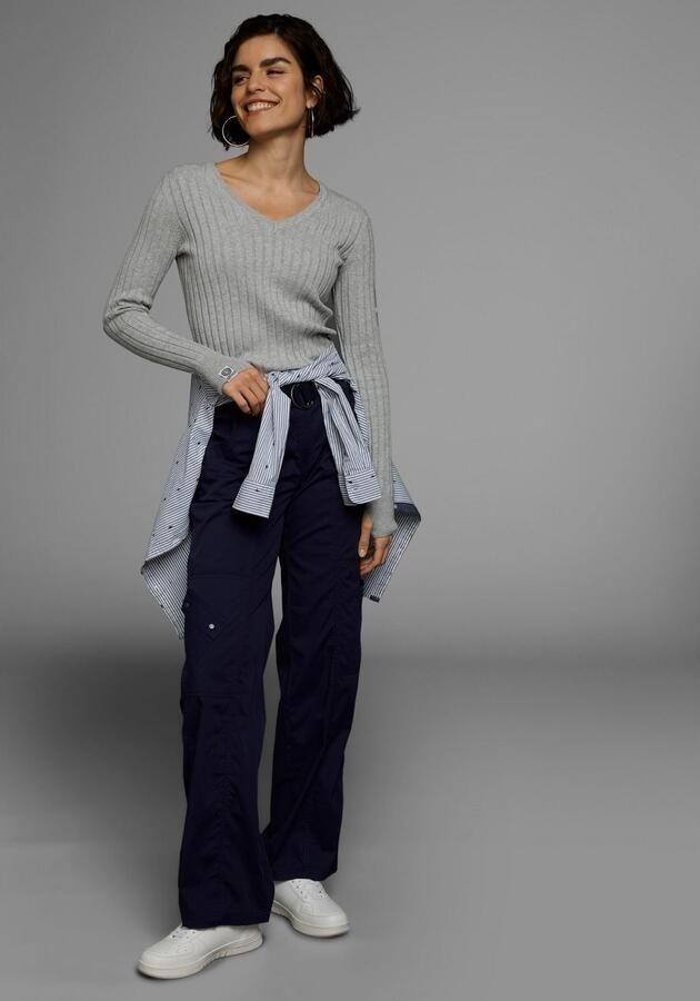 KangaROOS Trui met V-hals in breed geribd fijntricot