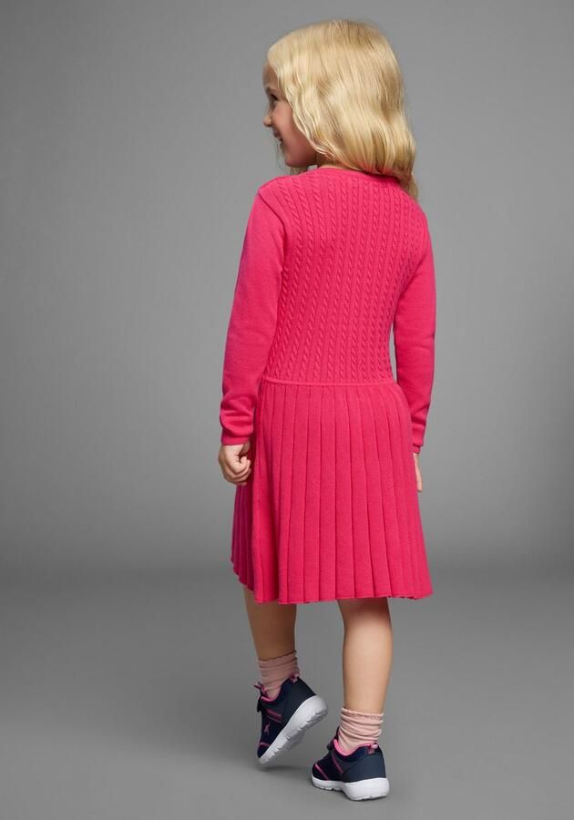 KangaROOS Gebreide jurk met plooirok Lief Gebreide Jurk met Kabelmotief voor kleine Meisjes