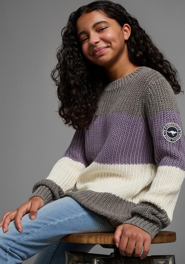 KangaROOS Gebreide trui Gestreepte trui met logo op de mouw - Foto 5