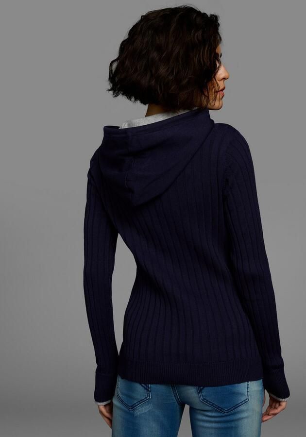 KangaROOS Gebreide trui met contrastkleurige binnenkant van de capuchon en logoprint op de mouw - Foto 3