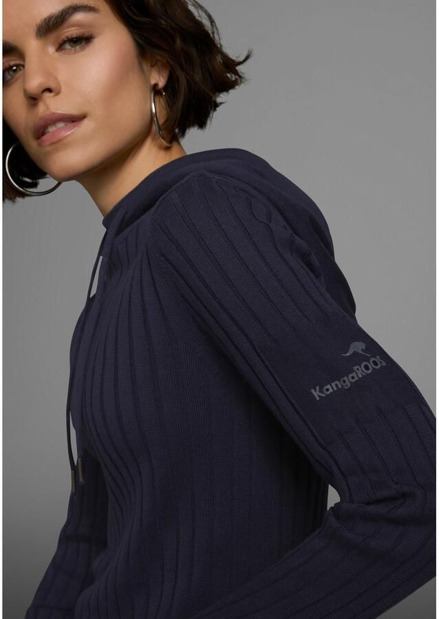 KangaROOS Gebreide trui met contrastkleurige binnenkant van de capuchon en logoprint op de mouw - Foto 2