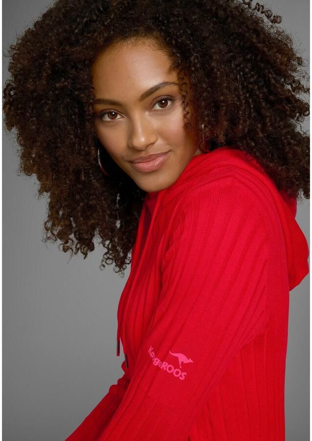 KangaROOS Gebreide trui met contrastkleurige binnenkant van de capuchon en logoprint op de mouw - Foto 2