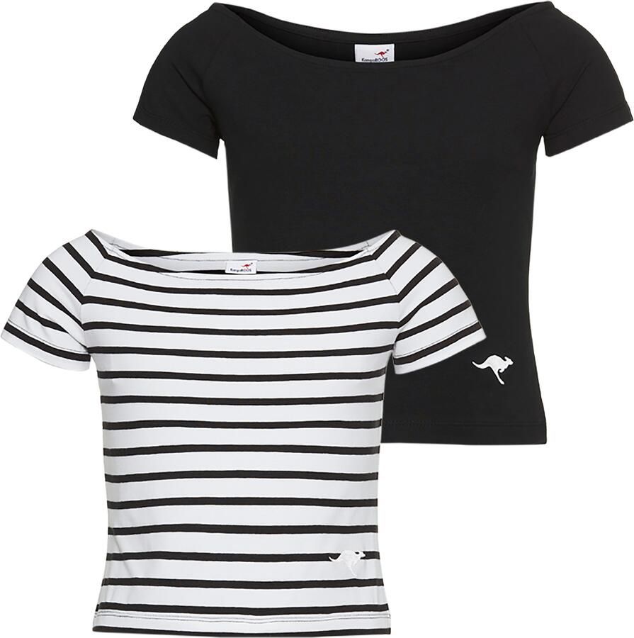 KangaROOS Shirt met car hals 2-pack T-shirts 1x uni + 1x gestreept (set 2-delig) - Foto 6