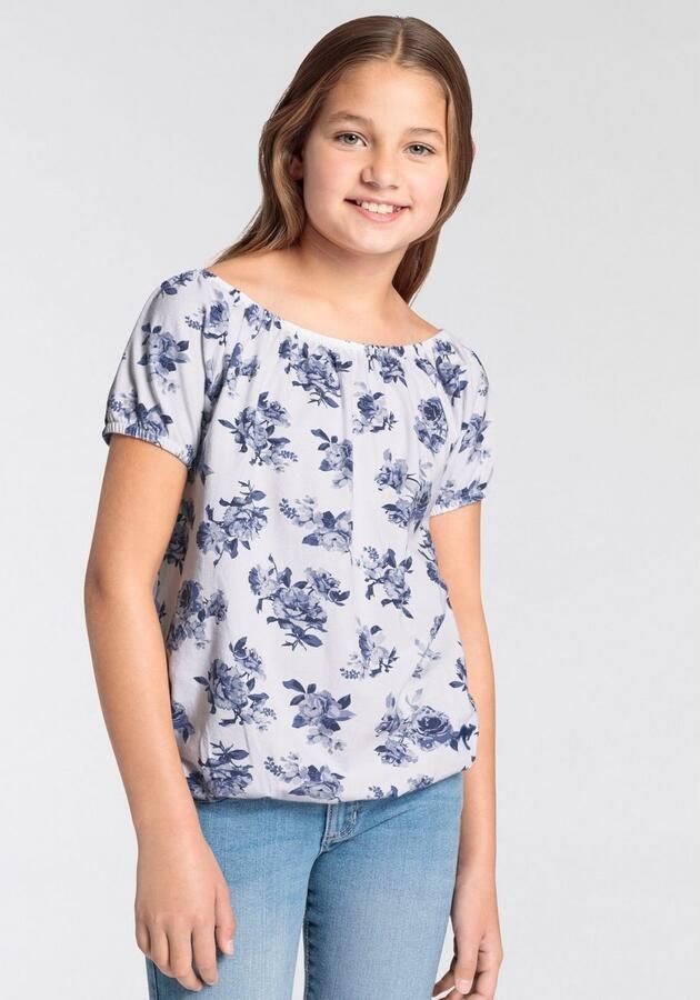 KangaROOS Shirt met carmenhals Meisjes Korte mouwen dynamische pasvorm allover print carmenuitsnijding - Foto 4