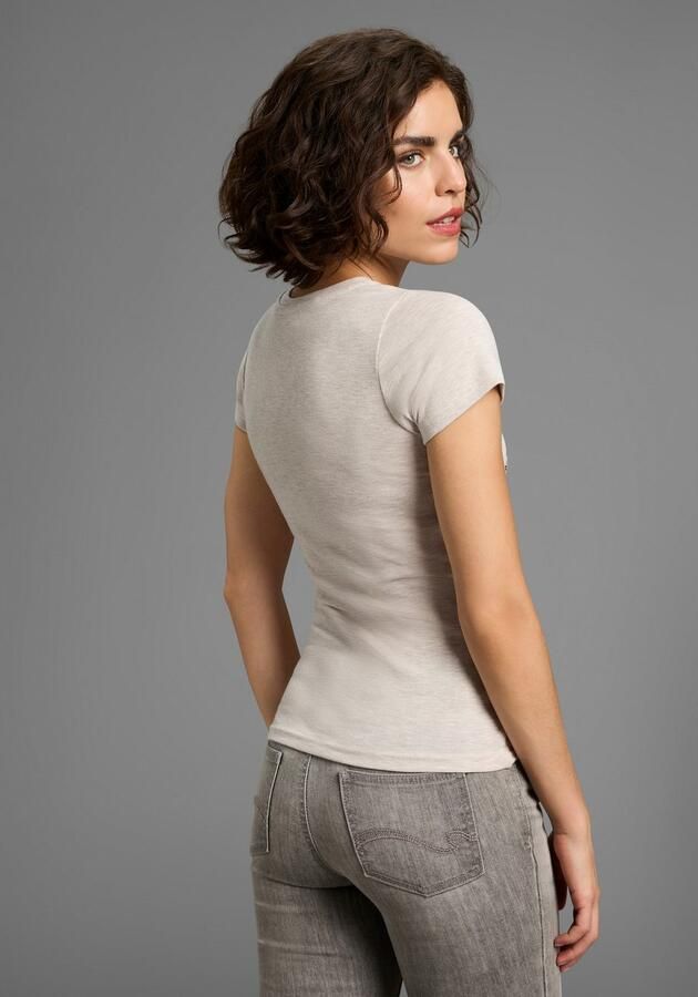 KangaROOS Shirt met korte mouwen zeer figuurvolgende pasvorm bedrukt gemêleerd en metallic look - Foto 4