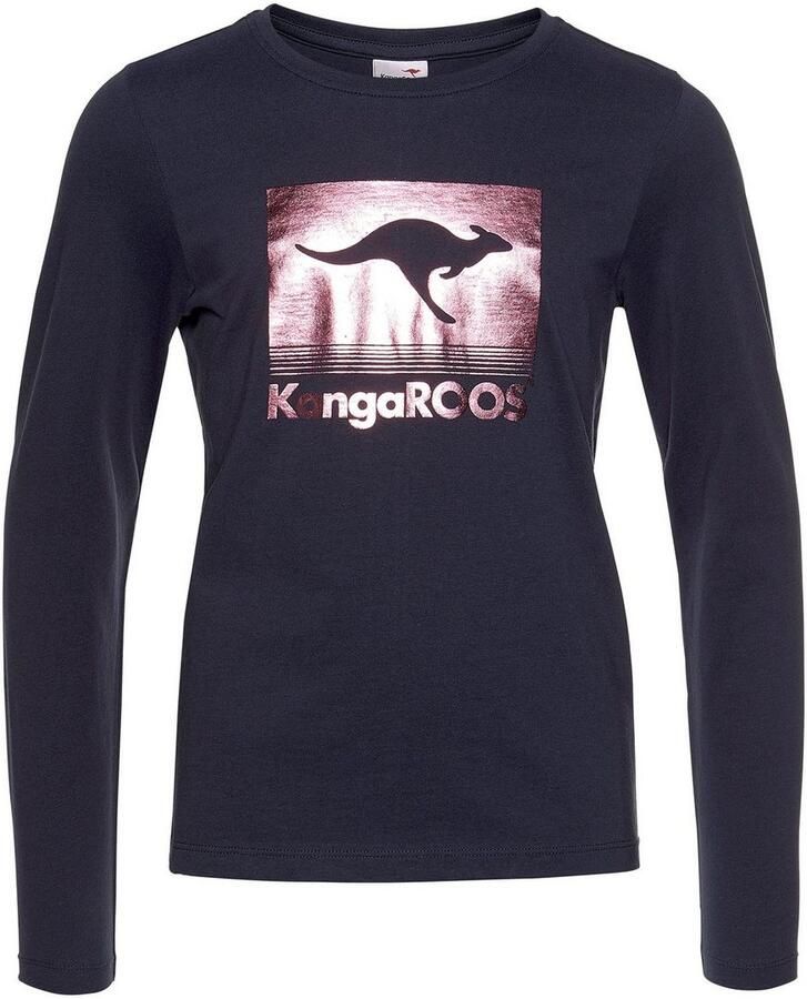 KangaROOS Shirt met lange mouwen getailleerde snit stijlvolle print ronde hals