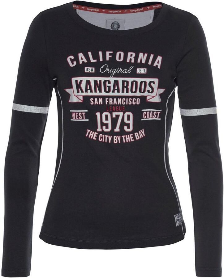 KangaROOS Shirt met lange mouwen Lange mouwen zeer figuurvolgend bedrukt en met borduring