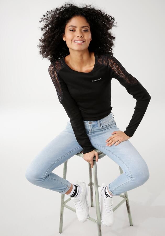KangaROOS Shirt met lange mouwen Lange mouwen zeer figuurvolgende pasvorm van ribstof - Foto 9