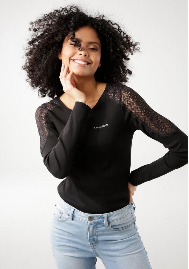 KangaROOS Shirt met lange mouwen Lange mouwen zeer figuurvolgende pasvorm van ribstof - Foto 3