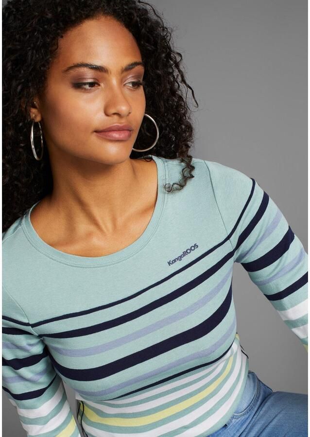 KangaROOS Shirt met lange mouwen lichaamsnauwkeurige pasvorm effen sportieve look van katoen - Foto 6