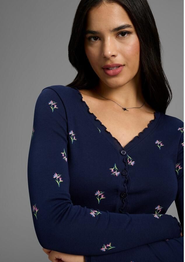 KangaROOS Shirt met lange mouwen met bloe print en knoopsluiting - Foto 2
