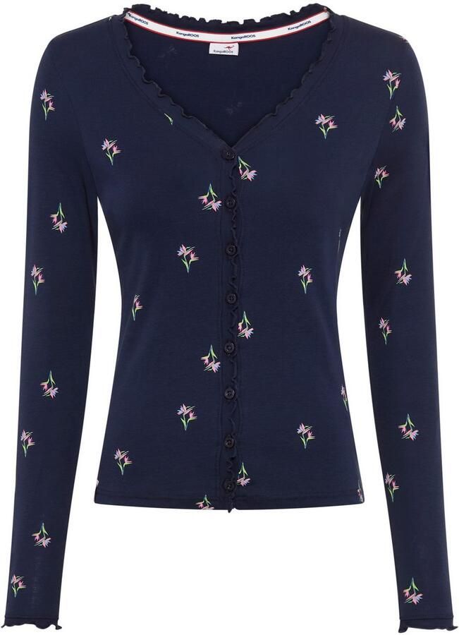 KangaROOS Shirt met lange mouwen met bloe print en knoopsluiting