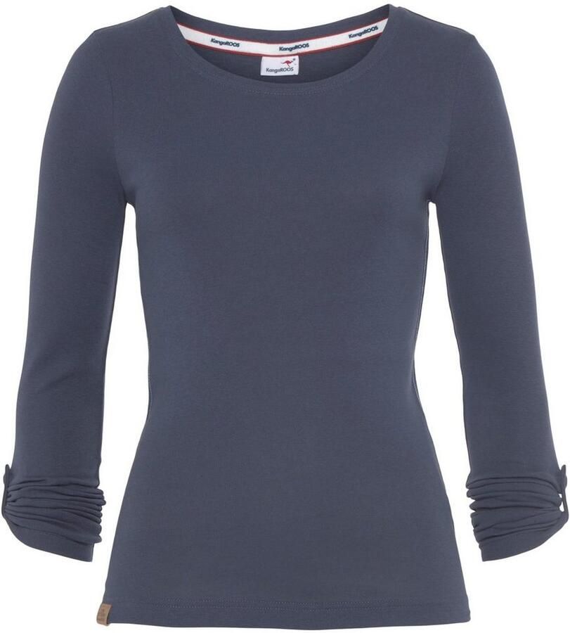 KangaROOS Shirt met lange mouwen met opgerolde mouwen zeer figuurvolgend van ribstof