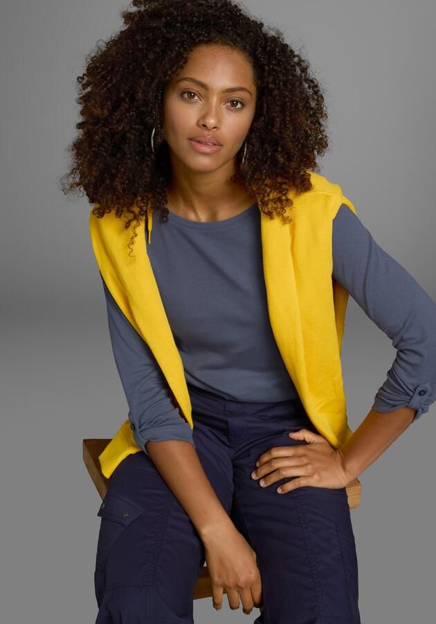 KangaROOS Shirt met lange mouwen met opgerolde mouwen zeer figuurvolgend van ribstof - Foto 3