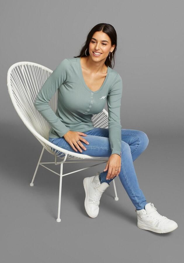 KangaROOS Shirt met lange mouwen oprolbare mouwen figuurvolgende snit met logoprint - Foto 4