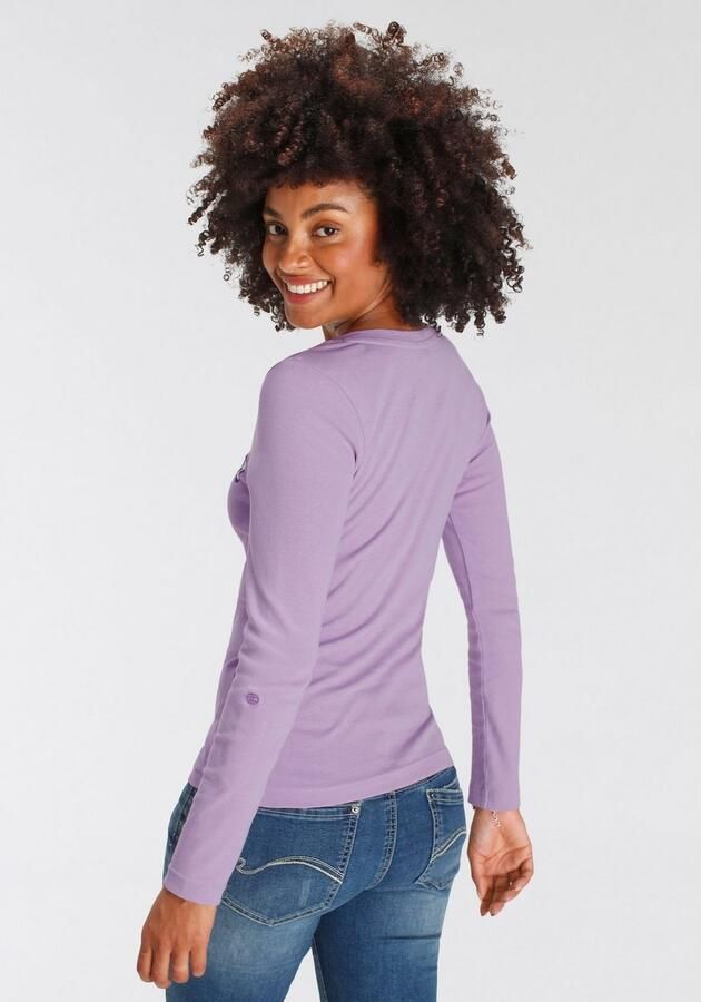 KangaROOS Shirt met lange mouwen oprolbare mouwen figuurvolgende snit ronde hals - Foto 5