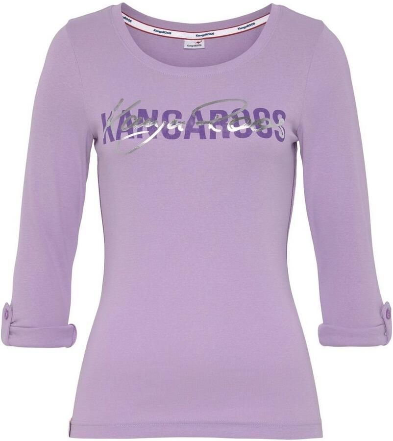 KangaROOS Shirt met lange mouwen oprolbare mouwen figuurvolgende snit ronde hals