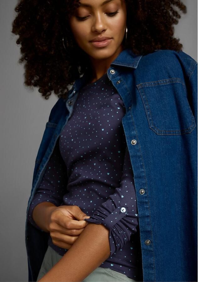 KangaROOS Shirt met lange mouwen oprolbare mouwen zeer figuurvolgend van elastische ribstof - Foto 4