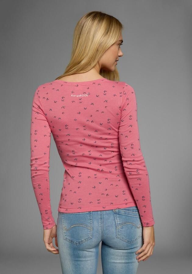 KangaROOS Shirt met lange mouwen oprolbare mouwen zeer figuurvolgend van elastische ribstof - Foto 5