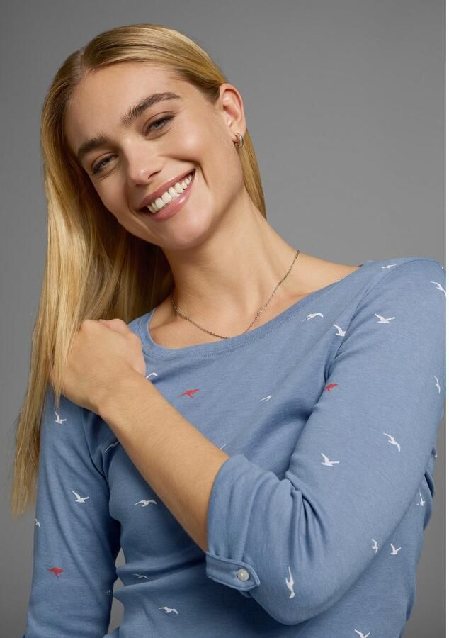 KangaROOS Shirt met lange mouwen oprolbare mouwen zeer figuurvolgend van elastische ribstof - Foto 4