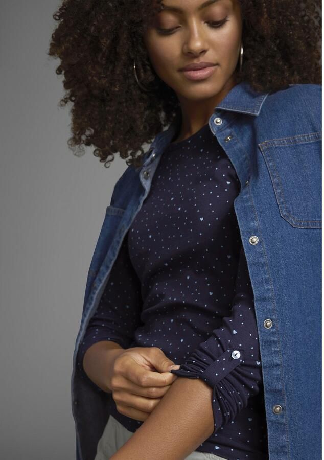 KangaROOS Shirt met lange mouwen oprolbare mouwen zeer figuurvolgend van elastische ribstof - Foto 5