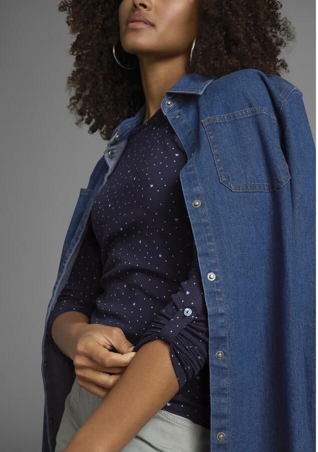 KangaROOS Shirt met lange mouwen oprolbare mouwen zeer figuurvolgend van elastische ribstof - Foto 6