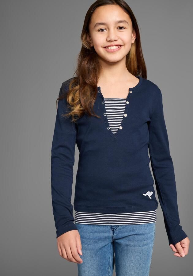 KangaROOS Shirt met lange mouwen Ribshirt in lagenlook modieuze halslijn-details - Foto 6