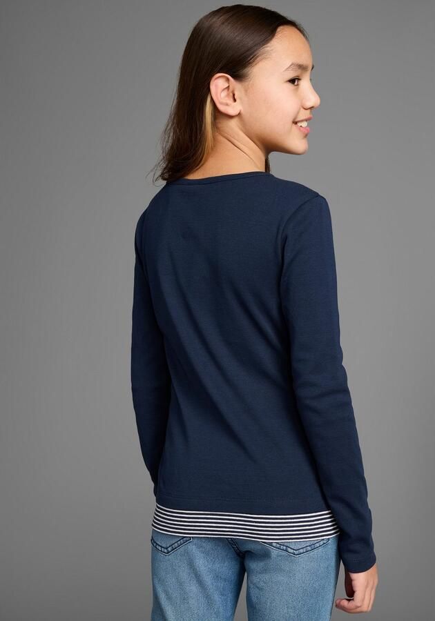 KangaROOS Shirt met lange mouwen Ribshirt in lagenlook modieuze halslijn-details - Foto 4