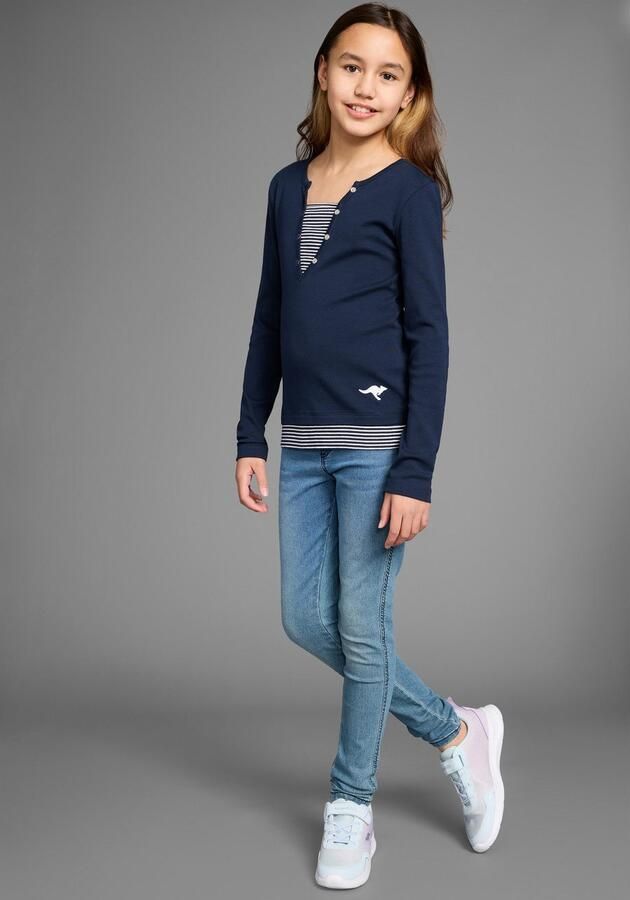 KangaROOS Shirt met lange mouwen Ribshirt in lagenlook modieuze halslijn-details - Foto 5