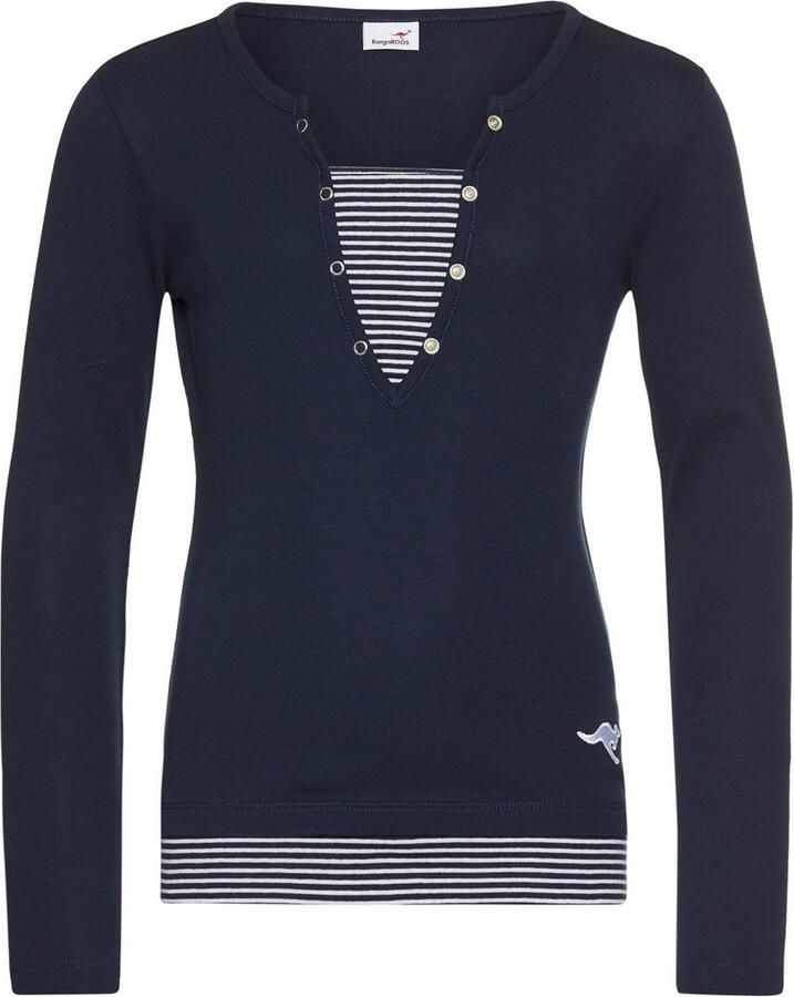 KangaROOS Shirt met lange mouwen Ribshirt in lagenlook modieuze halslijn-details