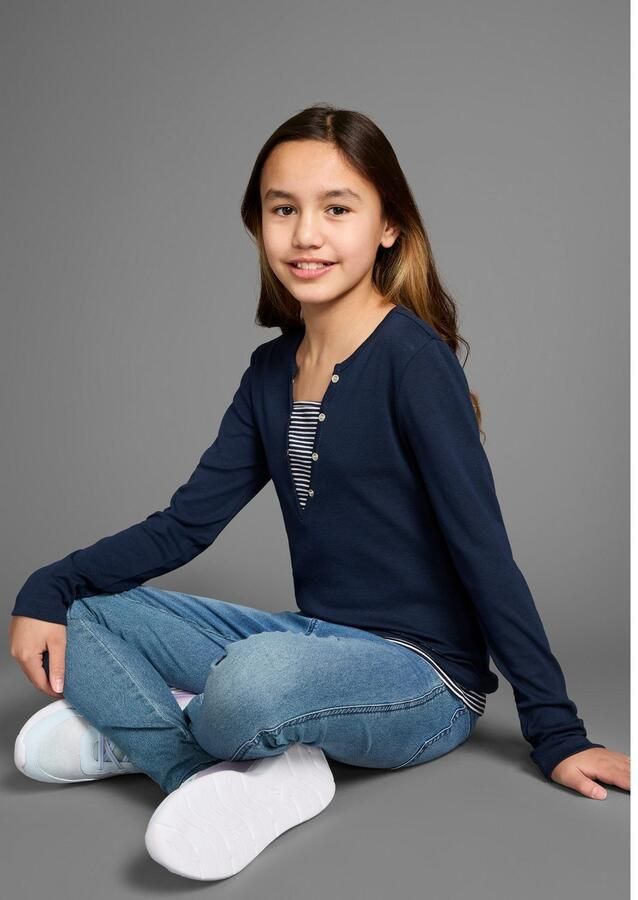 KangaROOS Shirt met lange mouwen Ribshirt in lagenlook modieuze halslijn-details - Foto 2