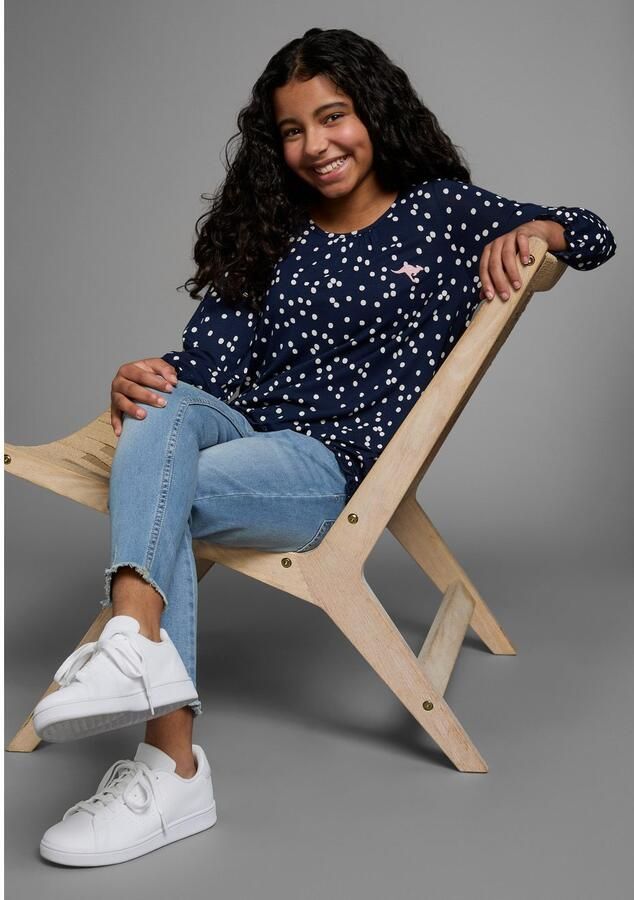 KangaROOS Shirt met lange mouwen Viscose shirt with 3 4 sleeves wijde pasvorm gestippeld ontwerp ronde hals - Foto 4