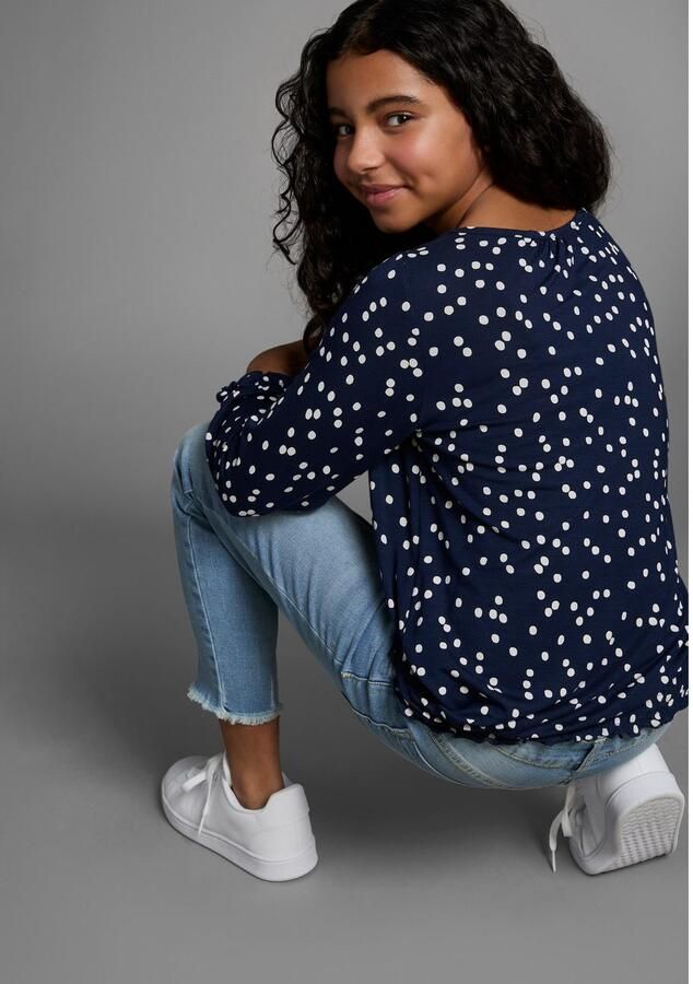 KangaROOS Shirt met lange mouwen Viscose shirt with 3 4 sleeves wijde pasvorm gestippeld ontwerp ronde hals - Foto 5