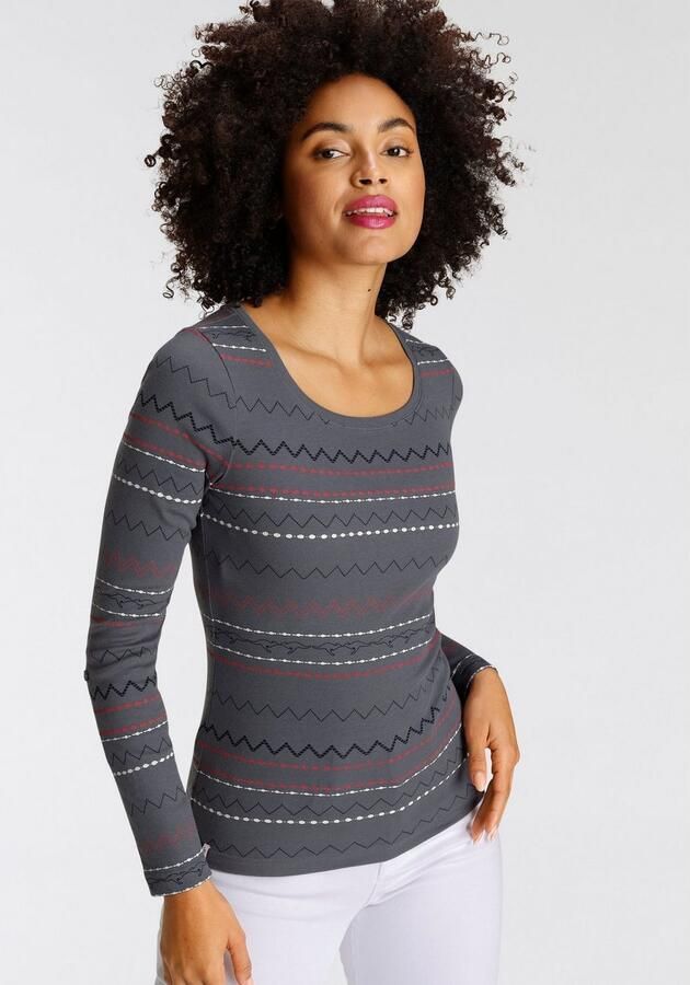 KangaROOS Shirt met lange mouwen zeer figuurvolgende pasvorm met zigzagpatroon van 100% katoen - Foto 4