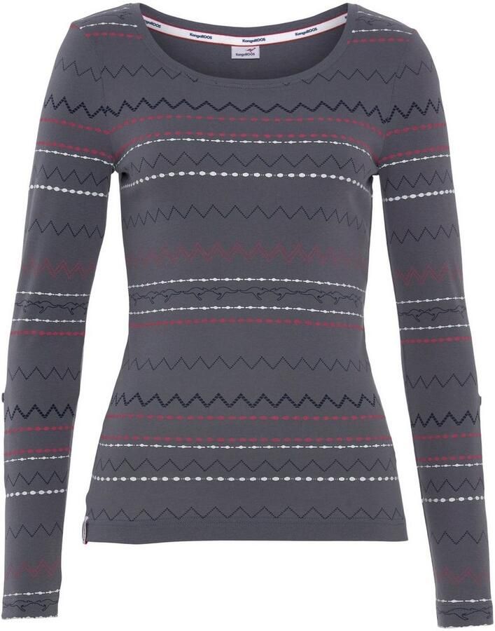 KangaROOS Shirt met lange mouwen zeer figuurvolgende pasvorm met zigzagpatroon van 100% katoen