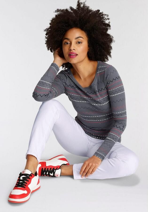 KangaROOS Shirt met lange mouwen zeer figuurvolgende pasvorm met zigzagpatroon van 100% katoen - Foto 7