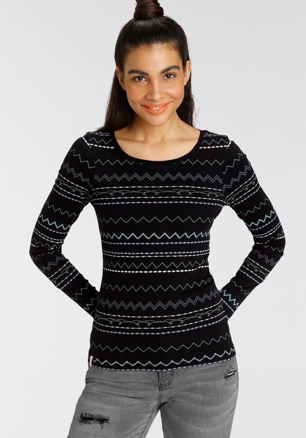 KangaROOS Shirt met lange mouwen zeer figuurvolgende pasvorm met zigzagpatroon van 100% katoen - Foto 7