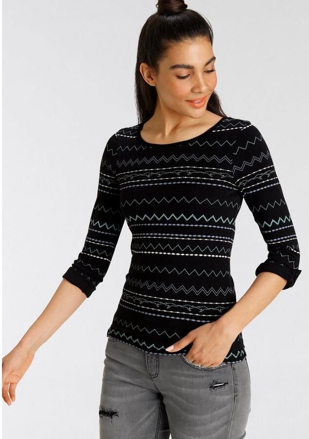 KangaROOS Shirt met lange mouwen zeer figuurvolgende pasvorm met zigzagpatroon van 100% katoen - Foto 3