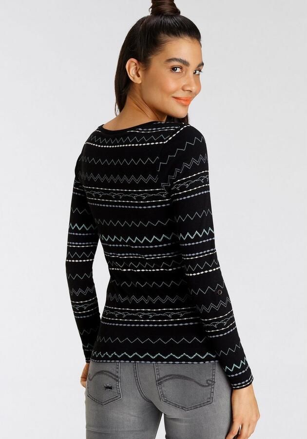 KangaROOS Shirt met lange mouwen zeer figuurvolgende pasvorm met zigzagpatroon van 100% katoen - Foto 4