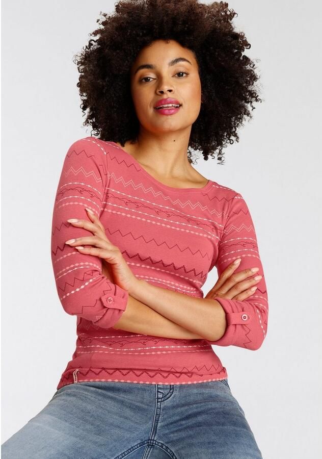 KangaROOS Shirt met lange mouwen zeer figuurvolgende pasvorm met zigzagpatroon van 100% katoen - Foto 4