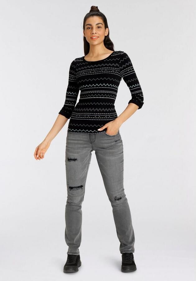 KangaROOS Shirt met lange mouwen zeer figuurvolgende pasvorm met zigzagpatroon van 100% katoen - Foto 5