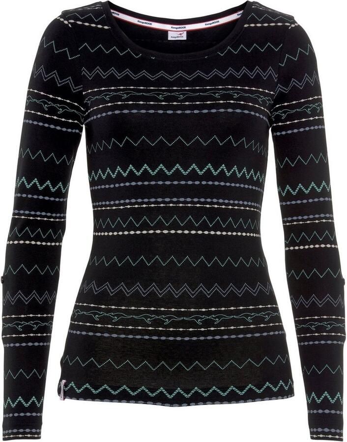 KangaROOS Shirt met lange mouwen zeer figuurvolgende pasvorm met zigzagpatroon van 100% katoen