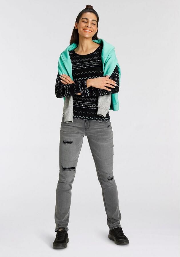 KangaROOS Shirt met lange mouwen zeer figuurvolgende pasvorm met zigzagpatroon van 100% katoen - Foto 6