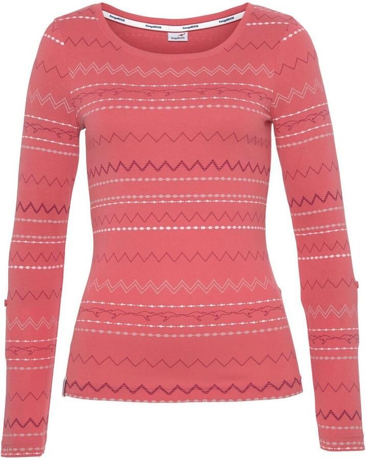 KangaROOS Shirt met lange mouwen zeer figuurvolgende pasvorm met zigzagpatroon van 100% katoen