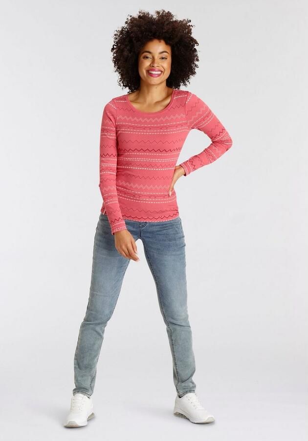 KangaROOS Shirt met lange mouwen zeer figuurvolgende pasvorm met zigzagpatroon van 100% katoen - Foto 8