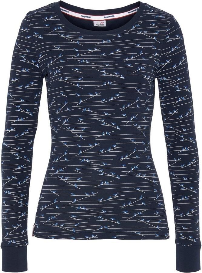 KangaROOS Shirt met lange mouwen zeer figuurvolgende pasvorm ronde hals van 100% katoen