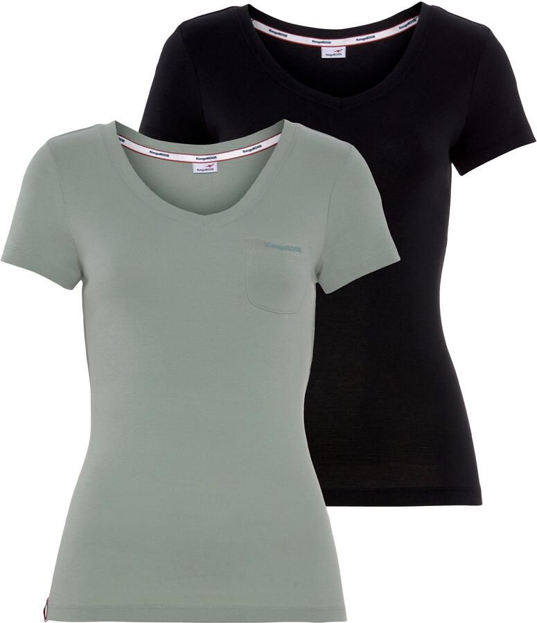 KangaROOS Shirt met V-hals Korte mouwen figuurvolgende snit van katoen in 2-pack (Set van 2) - Foto 10