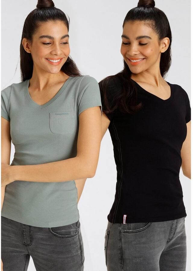 KangaROOS Shirt met V-hals Korte mouwen figuurvolgende snit van katoen in 2-pack (Set van 2) - Foto 2